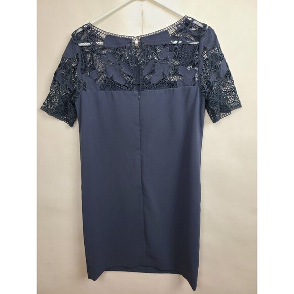Ann Taylor Womens Shift Dress Size 4 Navy Lace Illusion Short Sleeve Minimalist - Picture 8 of 8